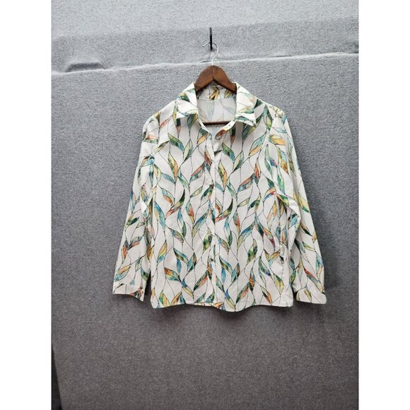 Button-Up Long Sleeve Shirt With Colorful Leaf Print Design - Picture 1 of 2